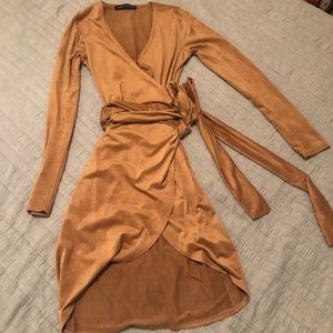Naked wardrobe tan wrap dress